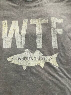 Life Is Good Gray Short Sleeve Tee with "WTF" Fish Graphic